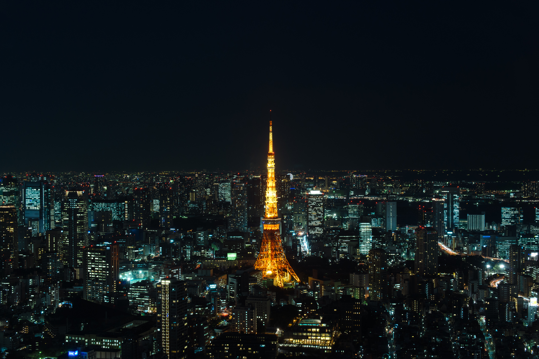 Lighted Tokyo Tower and Buildings at Night